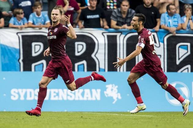 180801 Damjan Ä okovic of Cluj celebrates during the UEFA Champions League qualifying match between Malmö FF and Cluj on August 1, 2018 in Malmö Photo Mathilda Ahlberg BILDBYRAN Cop 178  Copyright: MATHILDAxAHLBERG BB180801MA095