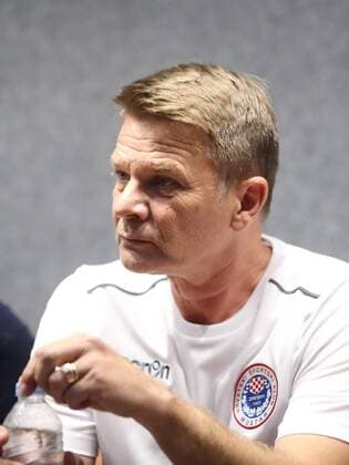01 08 2018 - National Stadium, Ta Qali, Malta UEFA Europa League 2018 2019 Second Qualifying Round, 2nd Leg HÅ K Zrinjski head coach Ante MiÅ¡e listens during his team s press conference PK Pressekonferenz ahead of the UEFA Europa League, Second Qualifying Round, second leg match between Valletta FC and HÅ K Zrinjski at the Centenary Stadium, Ta Qali, Malta on 02 August, 2018. Valletta FC v HÅ K Zrinjski UEL_18_19