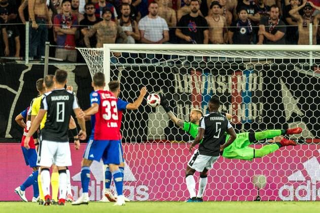 Football Champions League Second qualifying round 18 19 FC Basel 1893 PAOK Saloniki 01 08 2018 Alexandros Paschalakis PAOK 31 with a parade in the Champions League qualifying round 2 match between FC Basel 1893 and FC PAOK Salonika on Wednesday 01 August 2018 at St Jakob Park in Basel xGRGx