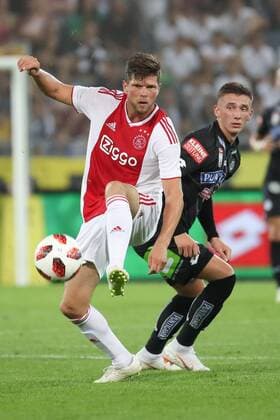 SOCCER - UEFA CL quali, Sturm vs Ajax GRAZ,AUSTRIA,01.AUG.18 - SOCCER - UEFA Champions League qualification, SK Sturm Graz vs AFC Ajax Amsterdam. Image shows Klaas Jan Huntelaar (Ajax) and Dario Maresic (Sturm). GEPAxpictures xChristianxWalgram