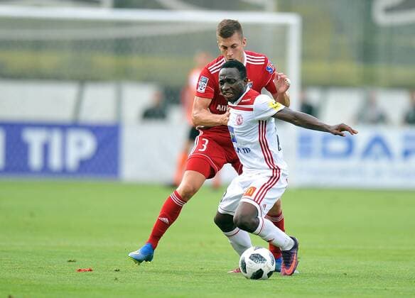 2018.08.02 Myjawa Pilka nozna Liga Europy Eliminacje Sezon 2018 2019 AS Trencin - Gornik Zabrze N z Adam Wolniewicz Philip Azango Foto Norbert Barczyk PressFocus NEWSPIX.PL 2018.08.02 Myjawa Football UEFA Europa League Season 2018 2019 AS Trencin - Gornik Zabrze Adam Wolniewicz Philip Azango Credit: Norbert Barczyk PressFocus --- Newspix.pl  20180802NB0049