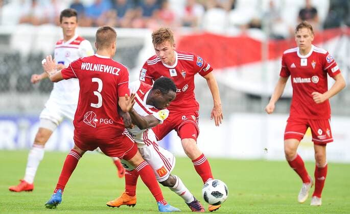 2018.08.02 Myjawa Pilka nozna UEFA Liga Europy Eliminacje Sezon 2018 2019 AS Trencin - Gornik Zabrze N z Adam Wolniewicz Phillip Azango Daniel Liszka Foto Press Focus NEWSPIX.PL 2018.08.02 Myjawa Football UEFA Europa League Season 2018 2019 AS Trencin - Gornik Zabrze Adam Wolniewicz Phillip Azango Daniel Liszka Credit: Press Focus --- Newspix.pl  20180802PF_PF060