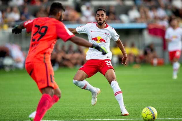 180802 Jonathan Ursin Rasheed of Häcken and Matheus Cunha of Leipzig during the UEFA Europe League qualifying match between Häcken and RB Leipzig on August 2, 2018 in Gothenburg  Copyright: MICHAELxERICHSEN BB180802MI024