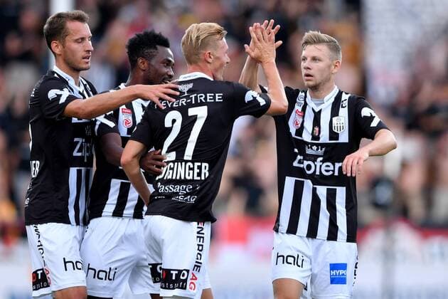 SOCCER - UEFA EL quali, Lillestroem vs LASK LILLESTROEM,NORWAY,02.AUG.18 - SOCCER - UEFA Europa League qualification, Lillestroem SK vs LASK Linz. Image shows the rejoicing of LASK. GEPAxpictures xFlorianxErtl