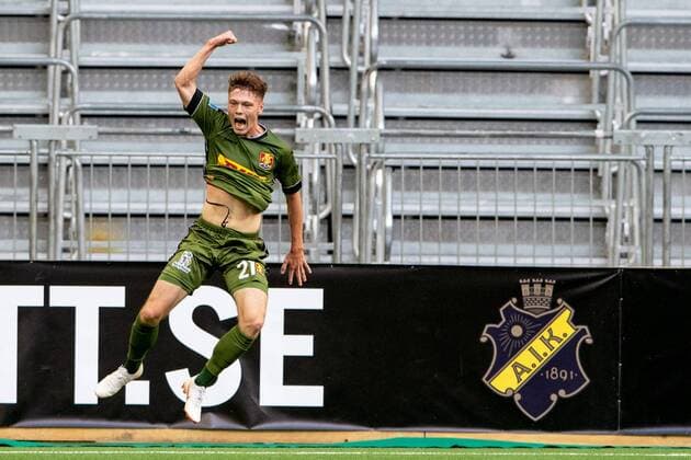 180802 Andreas Olsen of North Zealand celebrates after scoring 0 1 during the UEFA Europe League qualifying match between AIK and Nordsjälland on August 2, 2018 in Stockholm  Copyright: JONATHANxNÄCKSTRAND BB180802JN018