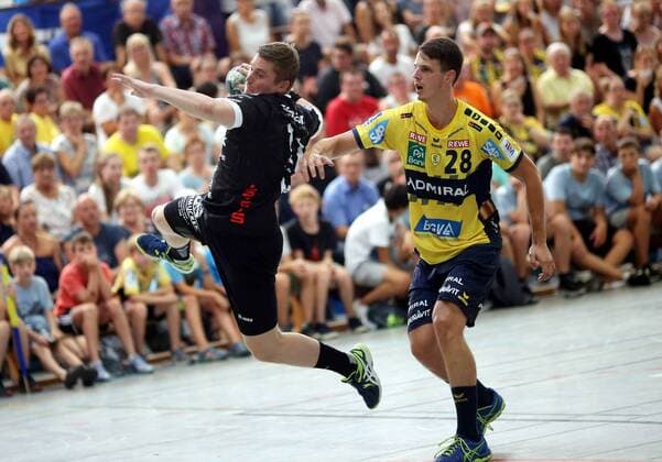 Third Handball Bundesliga MSG Grossbieberau Modau vs Rhein Neckar Löwen Test Match Season 2018 2019 02 08 2018 Grossbieberau v Nils Arnoild MSG Falken Filipo Taleski RNL Promotion Single Picture ba