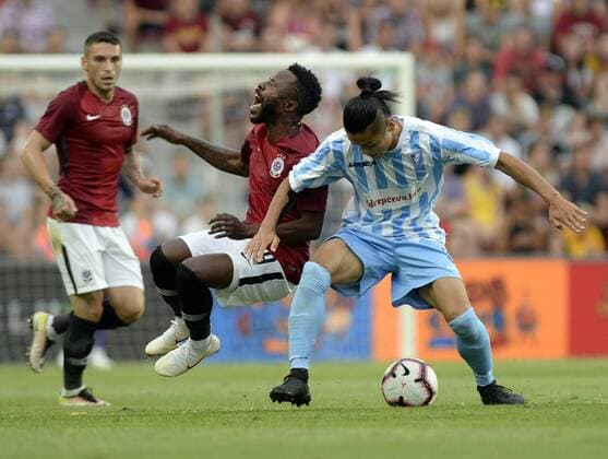 L-R Guelor Kanga (Sparta), front, and Noboru Shimura (Subotica) in action during a return match of 2nd qualifying round of UEFA Europa League between AC Sparta Praha and FK Spartak Subotica, in Prague, Czech Republic, on August 2, 2018. (CTKxPhoto KaterinaxSulova) CTKPhotoP201808020856401  suk1