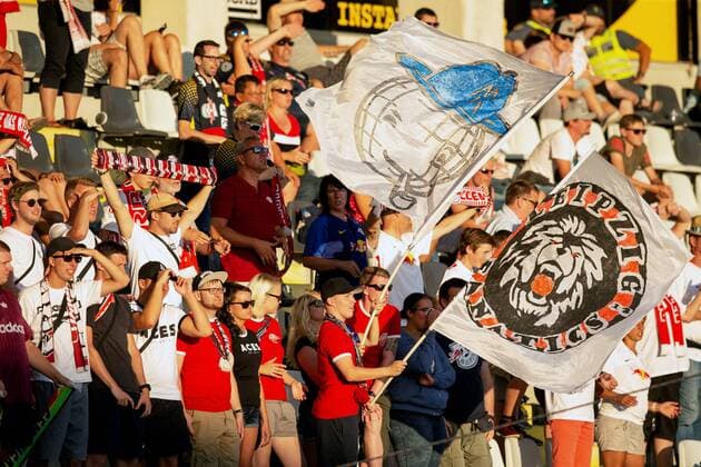 180802 Fans of Leipzig during the UEFA Europe League qualifying match between Häcken and RB Leipzig on August 2, 2018 in Gothenburg  Copyright: MICHAELxERICHSEN BB180802MI047
