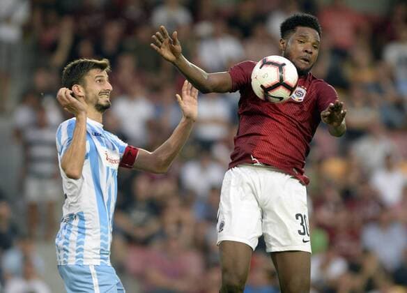 L-R Dejan Kerkez (Subotica) and Benjamin Tetteh (Sparta) in action during a return match of 2nd qualifying round of UEFA Europa League between AC Sparta Praha and FK Spartak Subotica, in Prague, Czech Republic, on August 2, 2018. (CTKxPhoto KaterinaxSulova) CTKPhotoP201808020875401  suk4