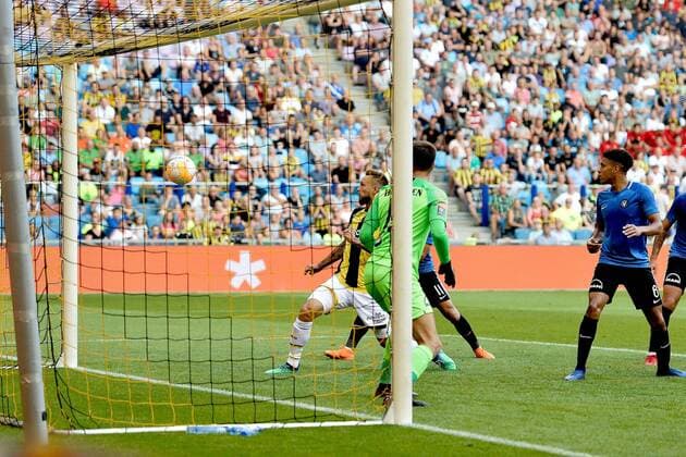 ARNHEM, 02-08-2018, season 2018 2019, Football, 2nd round Europa League qualification, Vitesse - FC Viitorul, Vitesse player Tim Matavz scoring the 1-0 during the match Vitesse - FC Viitorul Vitesse - FC Viitorul  x2373144x