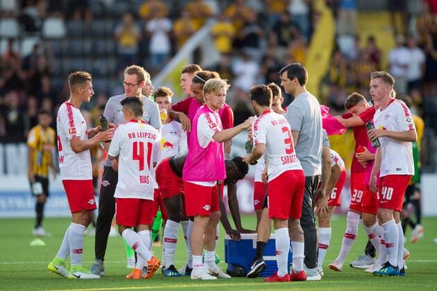 180802 The players of Leipzig after the UEFA Europe League qualifying match between Häcken and RB Leipzig on August 2, 2018 in Gothenburg  Copyright: MICHAELxERICHSEN BB180802MI054