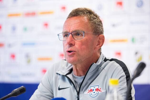 180802 Coach Ralf Rangnick of Leipzig during the press conference after the UEFA Europe League qualifying match between Häcken and RB Leipzig on August 2, 2018 in Gothenburg  Copyright: MICHAELxERICHSEN BB180802MI059