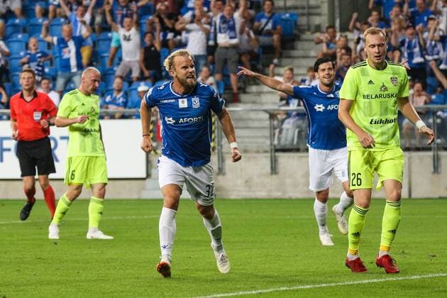 02.08.2018, Poznan, Pilka nozna , Liga Europy , Lech Poznan - Szachtior Soligorsk UEFA Europa League , Lech Poznan - Shakhtyor Soligorsk , N Z Christian Gytkjaer (Lech) gol bramka radosc , FOT. Adam Jastrzebowski newspix.pl --- Newspix.pl  20180802_awj_239
