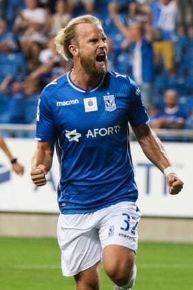 Sport Bilder des Tages 02.08.2018, Poznan, Pilka nozna , Liga Europy , Lech Poznan - Szachtior Soligorsk UEFA Europa League , Lech Poznan - Shakhtyor Soligorsk , N Z Christian Gytkjaer (Lech) gol bramka radosc , FOT. Adam Jastrzebowski newspix.pl --- Newspix.pl  20180802_awj_244
