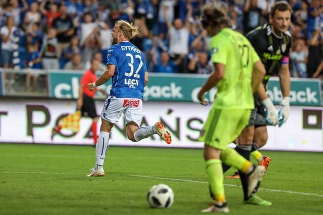 2018.08.02 Poznan Pilka nozna II runda kwalifikacji Liga Europy Lech Poznan - FC Szachtior Soligorsk N z Christian Gytkjaer gol radosc bramka Foto Pawel Jaskolka PressFocus NEWSPIX.PL 2018.08.02 Poznan Football UEFA Europa League II qualifying round Lech Poznan - FC Shakhtyor Soligorsk Credit: Pawel Jaskolka PressFocus --- Newspix.pl  20180802_PF_PJ011