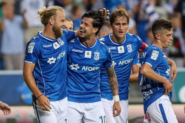 2018.08.02 Poznan Pilka nozna II runda kwalifikacji Liga Europy Lech Poznan - FC Szachtior Soligorsk N z Christian Gytkjaer gol radosc bramka Darko Jevtic Thomas Rogne Foto Pawel Jaskolka PressFocus NEWSPIX.PL 2018.08.02 Poznan Football UEFA Europa League II qualifying round Lech Poznan - FC Shakhtyor Soligorsk Credit: Pawel Jaskolka PressFocus --- Newspix.pl  20180802_PF_PJ016