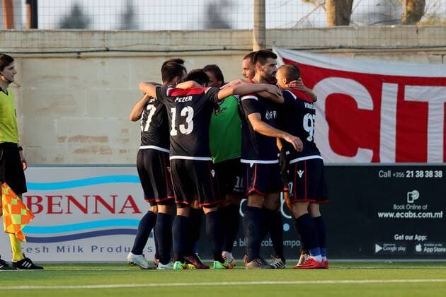 HÅ K Zrinjski celebrate scoring during the UEFA Europa League, second Qualifying Round, second leg match between Valletta FC and HÅ K Zrinjski at the Centenary Stadium, Ta Qali, Malta on 02 August, 2018. Valletta FC v HÅ K Zrinjski UEL_18_19