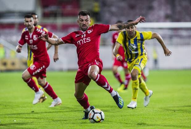 2nd August 2018, Cair Stadium, Nis, Serbia; UEFA Europa League qualification, second qualifying round, 2nd leg; Radnicki Nis versus Maccabi Tel Aviv; Aleksandar Stanisavljevic of Radnicki Nis tries to control the loose ball  ActionPlus12052100 NikolaxKrstic