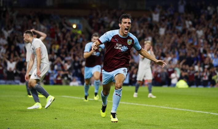 Football - 2018 2019 Europa League - Second Qualifying Round, Second Leg: Burnley (1) vs. Aberdeen (1). Jack Cork of Burnley celebrates scoring at Turf Moor. COLORSPORT LYNNE CAMERON 