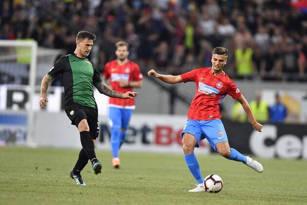 FCSB - NK Rudar Velenje FCSB s Dragos Nedelcu, right, during FCSB - NK Rudar Velenje - UEFA Europa League 2018 2019, Second Qualifying Round: 2st leg, National Arena, Bucharest, Romania, 02 August 2018 Copyright: xAlexxNicodimx