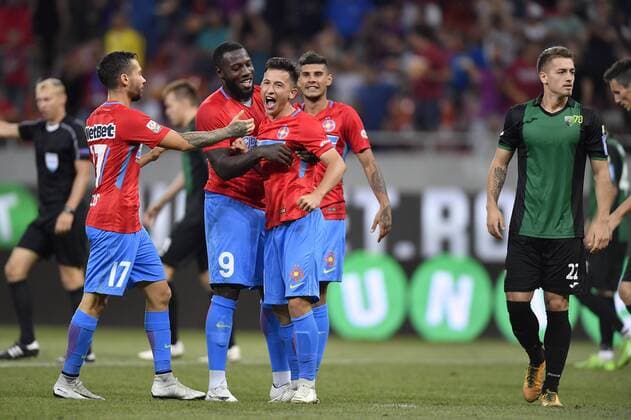 FCSB - NK Rudar Velenje FCSB s Olimpiu Morutan celebrates during FCSB - NK Rudar Velenje - UEFA Europa League 2018 2019, Second Qualifying Round: 2st leg, National Arena, Bucharest, Romania, 02 August 2018 Copyright: xAlexxNicodimx