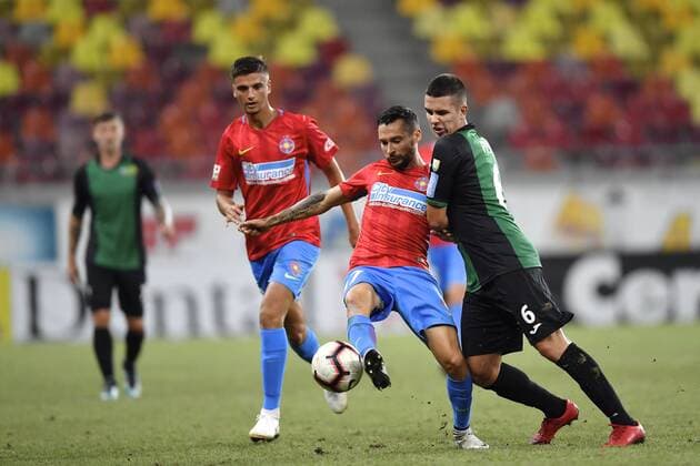 FCSB - NK Rudar Velenje FCSB s Antonio Jakolis in action against NK Rudar Velenje s Anze Pisek during FCSB - NK Rudar Velenje - UEFA Europa League 2018 2019, Second Qualifying Round: 2st leg, National Arena, Bucharest, Romania, 02 August 2018 Copyright: xAlexxNicodimx