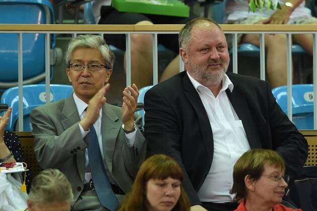 Handball Men Season 2018 19 Mini Turniner in the MBS Arena Japan 1 VfL Potsdam Takeshi Yagi Ambassador Extraordinary and Plenipotentiary of Japan in the Federal Republic of Germany li DHB President Andreas Michelmann re 03 08 18 Copyright: xMichaelxHundtx xMatthiasxKochx