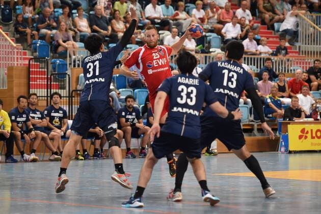 Handball Men Season 2018 19 Mini Turniner in MBS Arena Japan 1 VfL Potsdam Tatsuki Yoshino No 31 Japan Marek Kovacech No 25 1 VfL Potsdam Car Agarie No 33 Japan Kenya Kasahara No 13 Japan 03 08 18 Copyright: xMichaelxHundtx xMatthiasxKochx