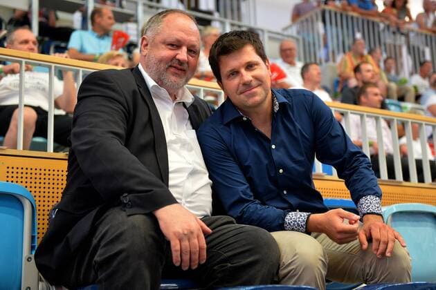 Handball Men Season 2018 19 Mini Turniner in the MBS Arena Japan 1 VfL Potsdam DHB President Andreas Michelmann li Sporting Director Alexander Haase 1 VfL Potsdam 03 08 18 Copyright: xMichaelxHundtx xMatthiasxKochx