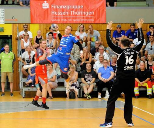 03 08 2018 xkhx Sparkassen Handball Cup 2018 MT Melsungen against HC Erlangen Nebojsa Simic 16 MT Melsungen against Martin Murawski Erlangen