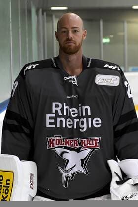 Ice Hockey DEL team photo and player portraits Kölner Haie Koelns Torhueter Gustav Wesslau Nr 29 wd