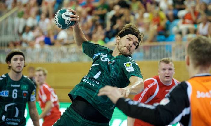 Handball 03 08 2018 Start of the season 2018 2019 FLITZTURNIER in the MBS Arena Potsdam FÜCHSE Berlin geg 1 VfL Potsdam Erik SCHMIDT 28 Füchse