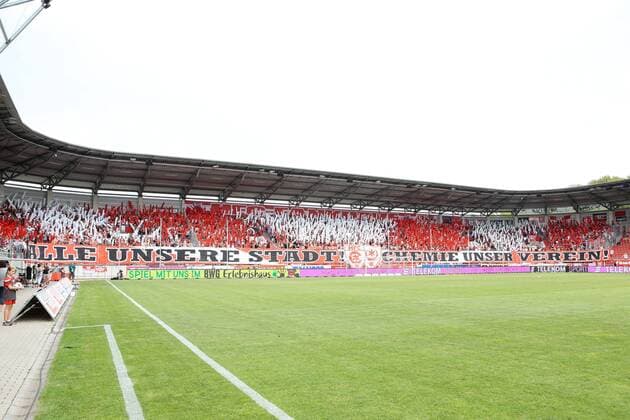 choreography of hall fams Hallescher FC vs Fortuna Koeln Hallescher FC vs Fortuna Koeln Soccer Ball 3 Liiga Season 2018 2019 04 08 2018 Halle Copyright: xEIBNER MichaelxTaegerx EP_MTR