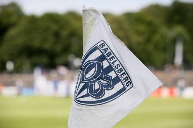 Babelsberg 04 08 2018 Football Regional League Northeast 2 Matchday SV 03 Babelsberg vs Chemnitzer FC 1 2 1 1 Pictured Flag Flag SV Babelsberg 03 Feature