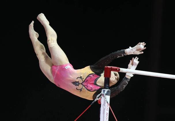 Angelina Melnikova RUS during team final of 2018 European Seniors Artistics Championships in Glasgow 04 08 2018