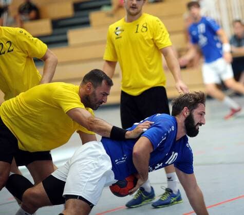 Handball Weininselturnier Groß Umstadt Season 2018 2019 05 08 2018 Groß Umstadt v 1 Tegaday Nuez Ramos Bruchköbel David Lubar MSG Groß Umstadt Action Duel