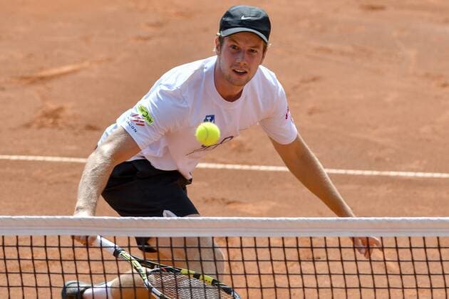 GER 1 Tennis Point Bundesliga Men Tennis Eternal Love BW Neuss vs TV Reutlingen 1 05 08 2018 Tennis Eternal Love BW Neuss GER 1 Tennis Point Bundesliga Men Tennis Eternal Love BW Neuss vs TV Reutlingen 1 in the picture van der Zandschulp Botic GER at the backhandvolley nph Mauelshagen nph00321