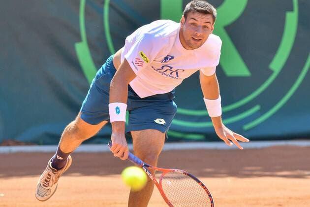 GER 1 Tennis Point Bundesliga Men Tennis Eternal Love BW Neuss vs TV Reutlingen 1 05 08 2018 Tennis Eternal Love BW Neuss GER 1 Tennis Point Bundesliga Men Tennis Eternal Love BW Neuss vs TV Reutlingen 1 in the picture Zapata Miralles Bernabe ESP at the serve nph Mauelshagen nph00321