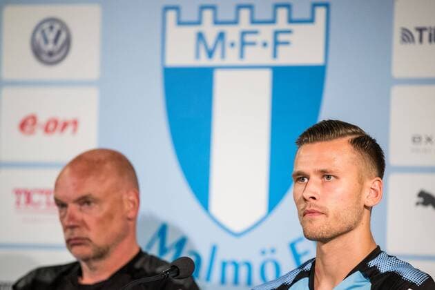 180806 Head coach Uwe Rösler and Arn-Ingvi Traustason of Malmö FF during a press conference and practice ahead of the UEFA Champions League qualifying match between Malmö FF and Vidi on August 6, 2018 in Malmö Photo Mathilda Ahlberg BILDBYR N Cop 178  Copyright: MATHILDAxAHLBERG BB180806MA091