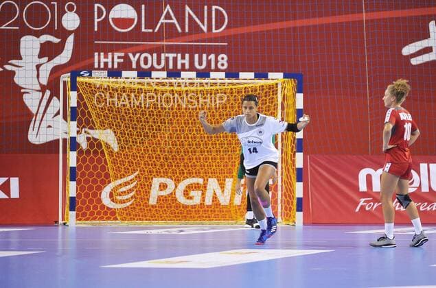 2018.08.07 Kielce Pilka reczna Mlodziezowe Mistrzostwa Swiata w Pilce Recznej Kobiet do lat 18 Niemcy - Austria N z Aimee Von Pereira radosc Foto Norbert Barczyk PressFocus NEWSPIX.PL 2018.08.07 Kielce Handball IHF Youth U18 Womens World Championship WM Weltmeisterschaft 2018 Germany - Austria Aimee Von Pereira radosc Credit: Norbert Barczyk PressFocus --- Newspix.pl  20180807NB0023