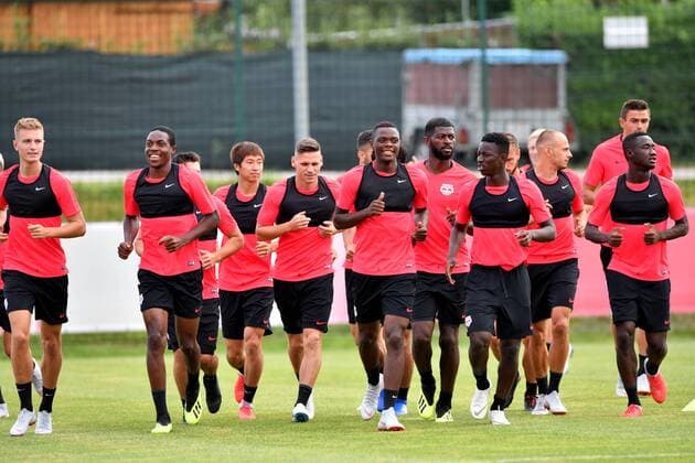 SOCCER - CL, RBS vs Shkendija SALZBURG,AUSTRIA,07.AUG.18 - SOCCER - UEFA Champions League, qualification, Red Bull Salzburg vs KF Shkendija, preview, training RBS. Image shows the team of RBS. GEPAxpictures xFlorianxErtl