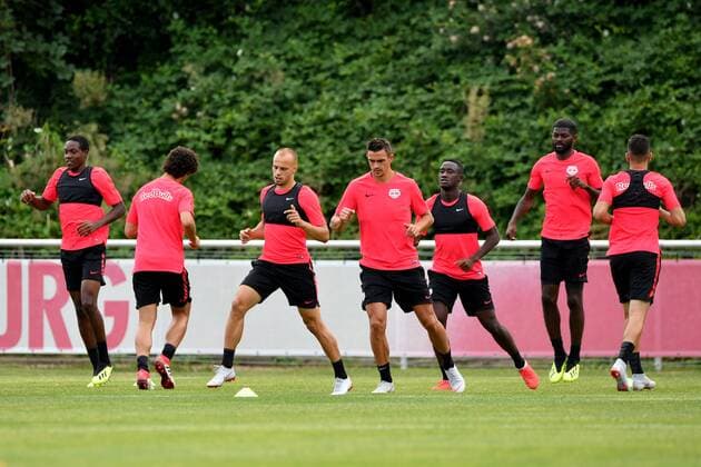 SOCCER - CL, RBS vs Shkendija SALZBURG,AUSTRIA,07.AUG.18 - SOCCER - UEFA Champions League, qualification, Red Bull Salzburg vs KF Shkendija, preview, training RBS. Image shows the team of RBS. GEPAxpictures xFlorianxErtl