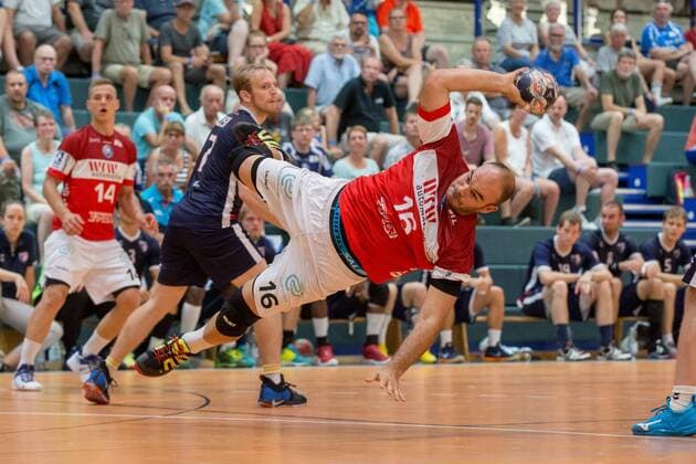 Rafael Baena Gonzalez 16 Bergischer HC at the throw Bergischer HC vs Team USA Handball HBL Test match 07 08 18 Solingen NRW Germany Klingenhalle Copyright: xdnet_cdnx