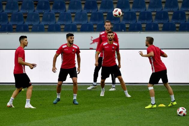 SOCCER - CL, RBS vs Shkendija SALZBURG,AUSTRIA,07.AUG.18 - SOCCER - UEFA Champions League, qualification, Red Bull Salzburg vs KF Shkendija, preview, training Shkendija. Image shows players of Shkendija. GEPAxpictures xFlorianxErtl
