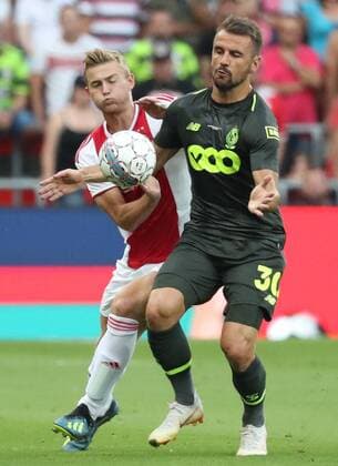 Ajax Matthijs de Ligt and Standard s Orlando Sa fight for the ball during the soccer match between Belgian Standard de Liege and Dutch AFC Ajax Amsterdam, Tuesday 07 August 2018 in Liege. This is the first leg of the third qualifying round of the UEFA Champions League. VIRGINIExLEFOUR  x05400356x