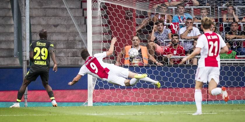 LIEGE, Standard Luik - Ajax, 7-8-2018, football, season 2018-2019, third round qualification match for Champions League, Maurice Dufrasne stadium, Ajax player Klaas Jan Huntelaar scores 1-0 Standard Luik - Ajax  x2382297x