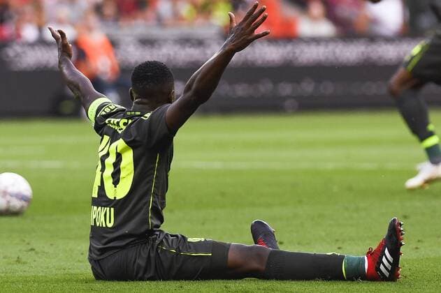 Standard s Paul-Jose Mpoku M Poku Ebunge looks dejected during the soccer match between Belgian Standard de Liege and Dutch AFC Ajax Amsterdam, Tuesday 07 August 2018 in Liege. This is the first leg of the third qualifying round of the UEFA Champions League. LAURIExDIEFFEMBACQ  x05400394x