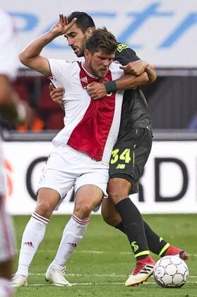 Ajax Lasse Schone and Standard s Konstantinos Laifis fight for the ball during the soccer match between Belgian Standard de Liege and Dutch AFC Ajax Amsterdam, Tuesday 07 August 2018 in Liege. This is the first leg of the third qualifying round of the UEFA Champions League. LAURIExDIEFFEMBACQ  x05400463x
