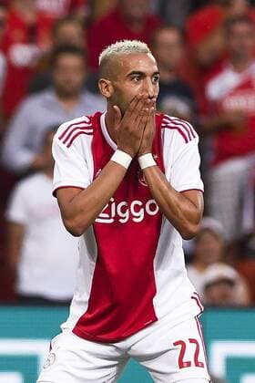 Ajax Hakim Ziyech looks dejected during the soccer match between Belgian Standard de Liege and Dutch AFC Ajax Amsterdam, Tuesday 07 August 2018 in Liege. This is the first leg of the third qualifying round of the UEFA Champions League. LAURIExDIEFFEMBACQ  x05400533x