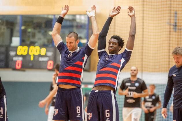 Christoph Morgan 8 Team USA and AD Briggs 6 Team USA warm up Bergischer HC vs Team USA Handball HBL Test match 07 08 18 Solingen NRW Germany Klingenhalle Copyright: xdnet_cdnx